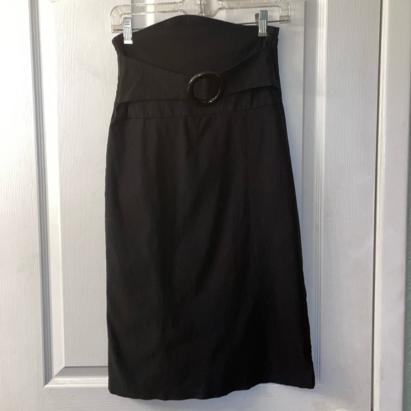 Black high waisted microfiber stretch belted pencil skirt size large - Picture 1 of 8